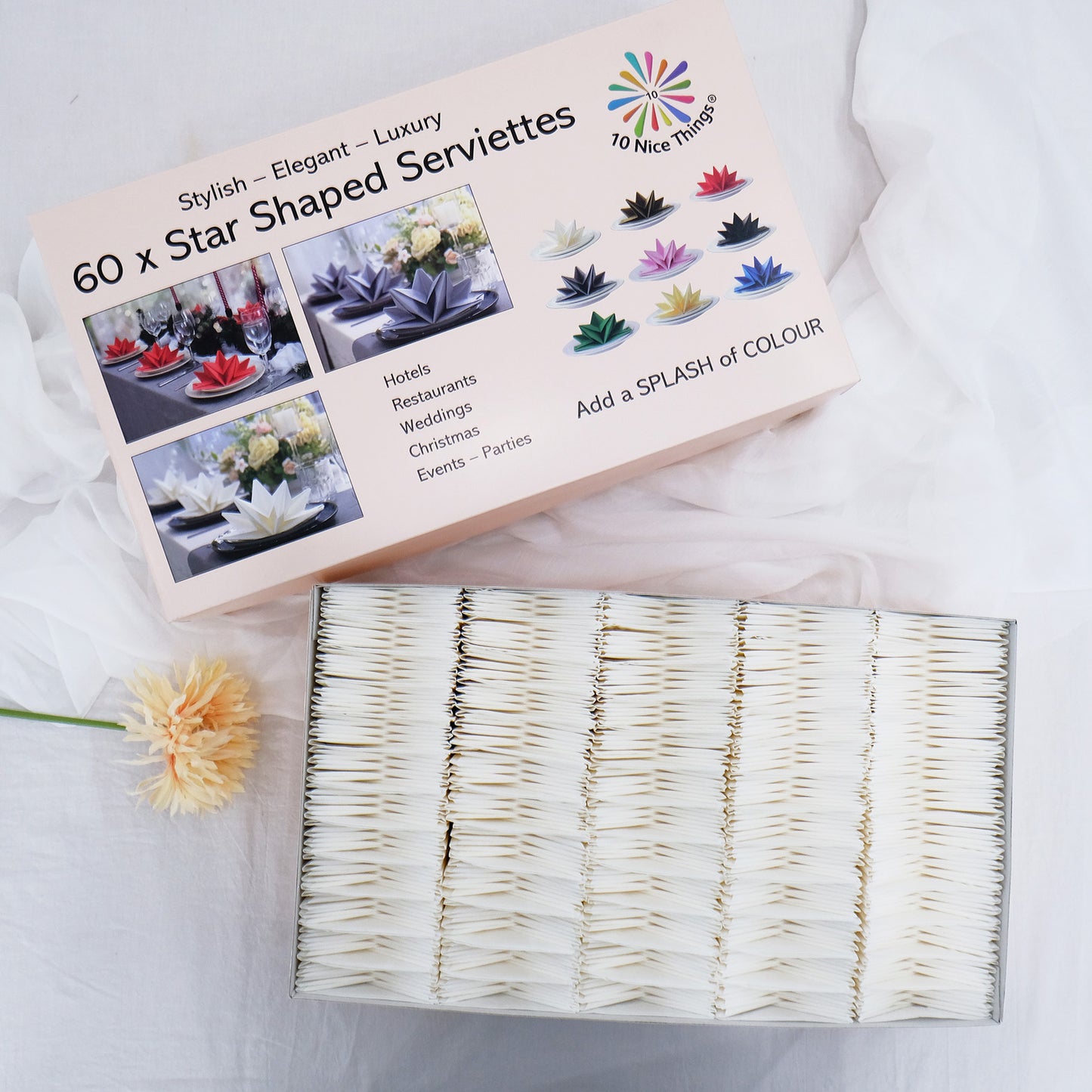 WEDDING SERVIETTES / NAPKINS IN WHITE (See CREAM AND SILVER GREY in the 9 Colour Section)
