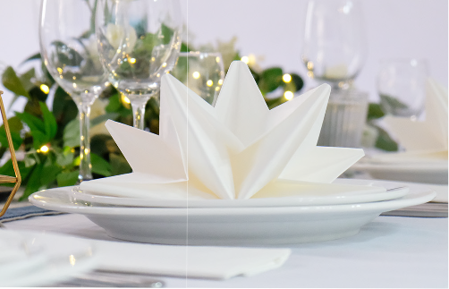 WEDDING SERVIETTES / NAPKINS IN WHITE CREAM AND SILVER GREY